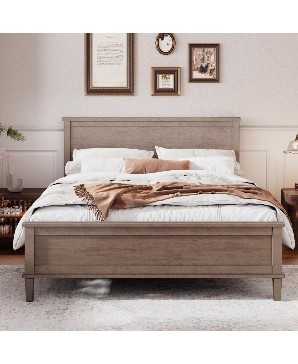 Streamdale Furniture Mid-Century Wood Platform Bed with Headboard