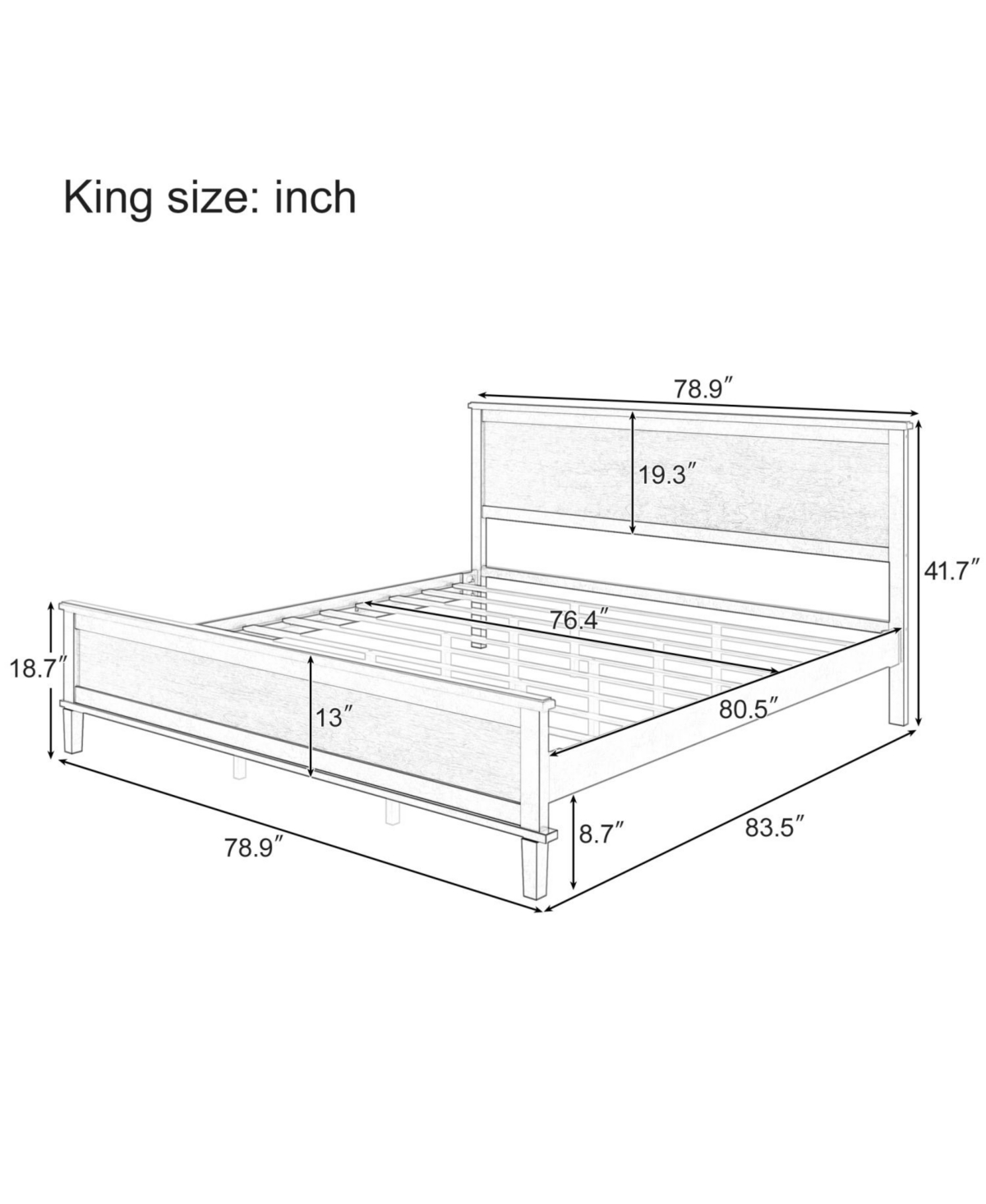 Streamdale Furniture Mid-Century Wood Platform Bed with Headboard