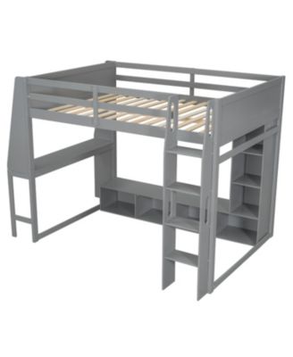 Streamdale Wood Gaming Loft Bed w/ Desk, Shelves, LED, Rack, Black