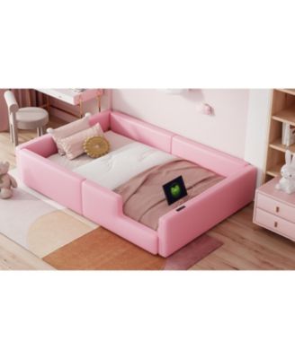 Twin Upholstered Platform Bed with Charging Station