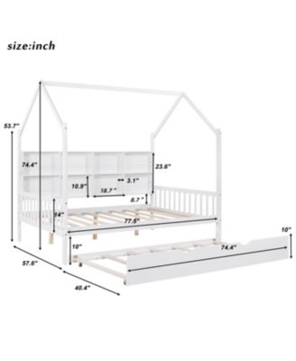  Wooden Full Size House Bed with Trundle & Shelf - White