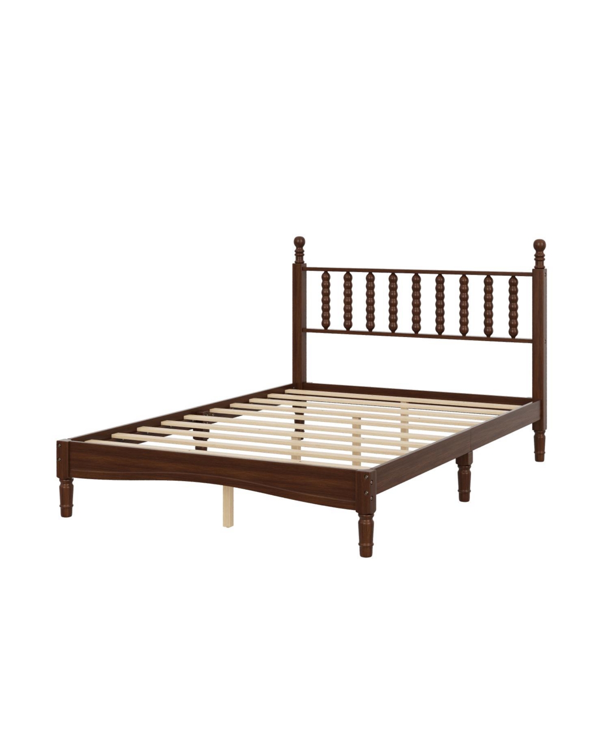 Streamdale Furniture Walnut Wood Platform Bed with Gourd Headboard