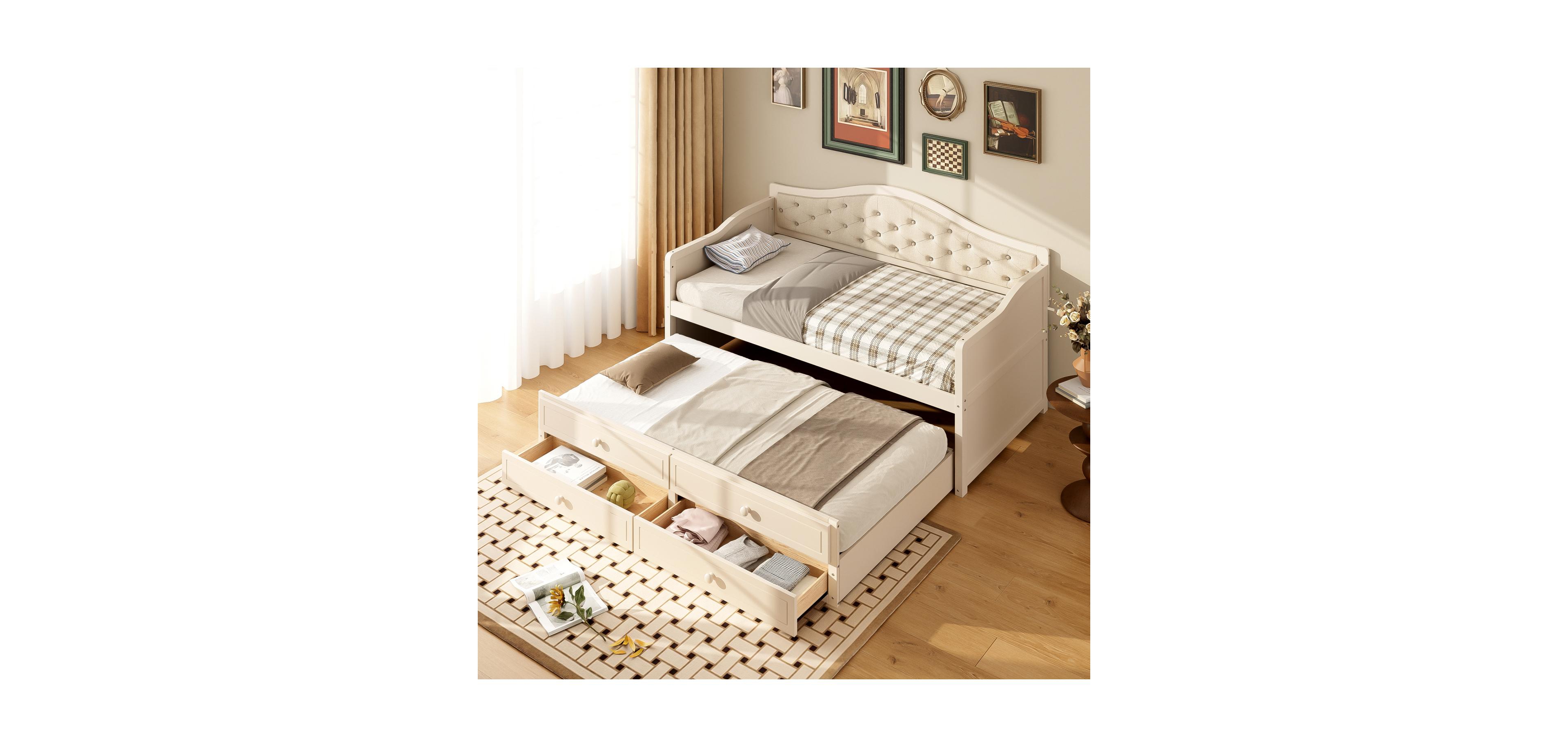 Streamdale Furniture Twin Daybed with Trundle & Storage, Upholstered Backrest
