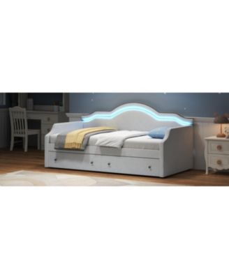 Twin Size Upholstered Daybed with LED and 2 Drawers