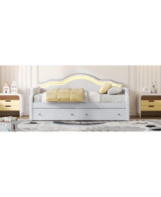 Full Size Upholstered Daybed with LED and 2 Drawers
