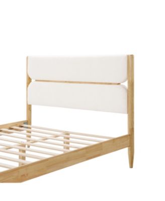 Streamdale Queen Size Solid Wood Bed Frame With Fleece Upholstered Headboard, Ivory