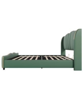 King Leather Bed Frame Wingback Headboard Platform Bed Black