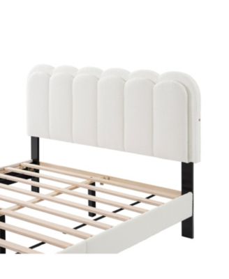  Lambswool Cream Headboard Bed Frame w/ Light, Queen