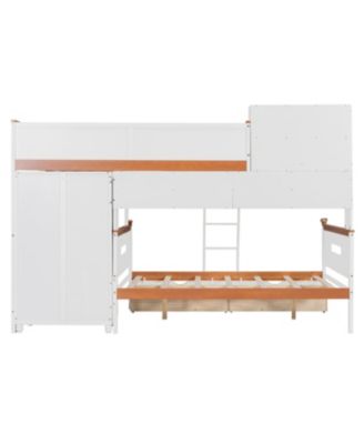 Twin Over Full Bunk Bed Wardrobe, Drawers, Shelves & LED