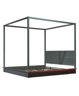  King Size White Wood LED Canopy Platform Bed