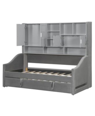 Twin Upholstered Daybed with LED, Storage & Trundle