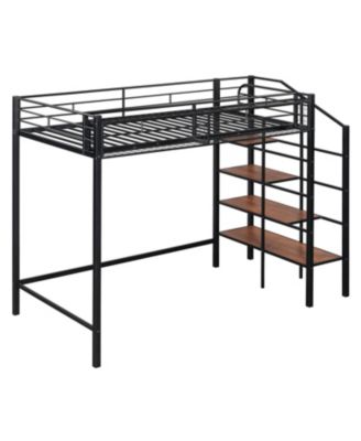 Twin Metal Loft Bed with Grid Shelf & Ladder.