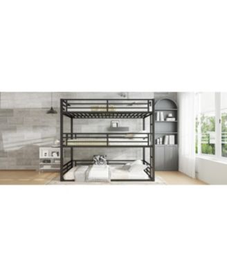 Queen Triple Bunk Bed, Metal, Heavy-Duty, Black