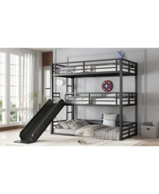  Triple Bunk Bed with Slide, Metal, Heavy-Duty, Black