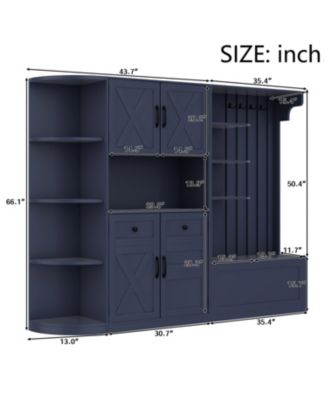 Blue Hall Tree Cabinet with Storage & Hooks