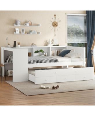 Twin Daybed with Trundle, Storage, Shelves & Desk