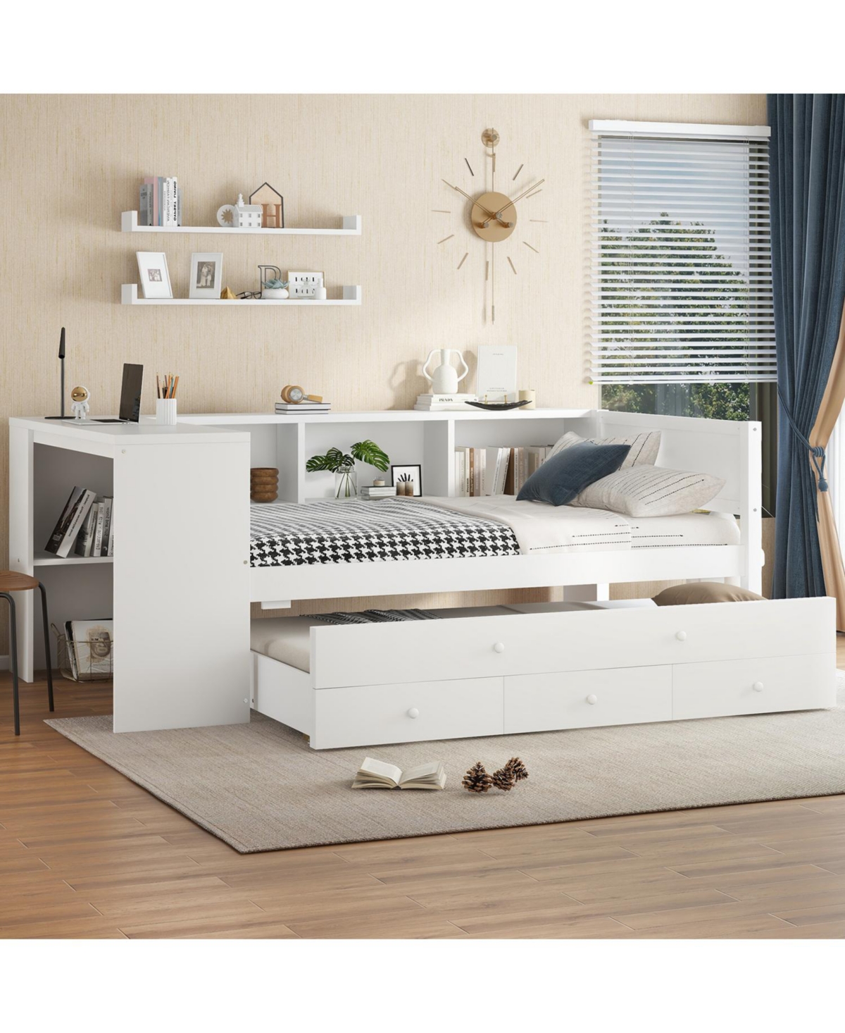 Streamdale Furniture Twin Daybed with Trundle, Storage, Shelves & Desk