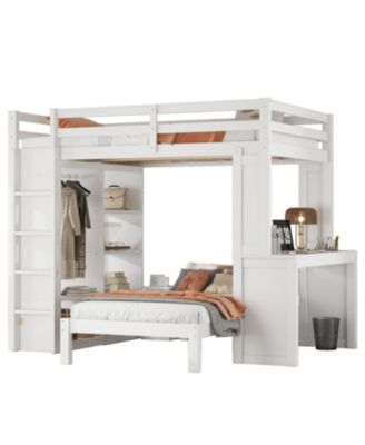 Bunk Bed with Desk & Shelves, Converts to Loft Bed