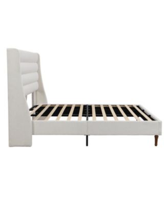 King Upholstered Platform Bed with Wave Headboard, Chenille Fabric