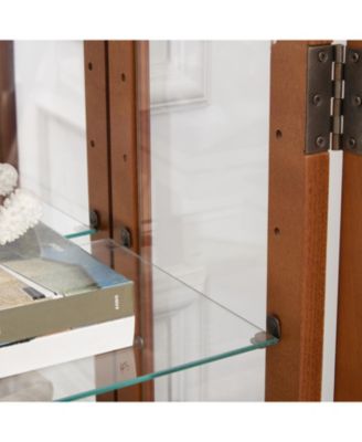 Elegant 2-Door Curio Cabinet - Lighted Display, Oak Finish