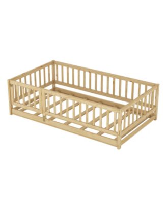 Twin Montessori Floor Bed with Fence & Door