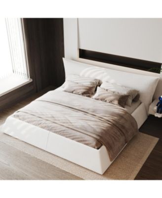 King Upholstered Platform Bed, Velvet Headboard, Cream