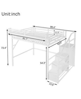  Queen Loft Bed with Stairs, Metal, Storage, Wardrobe