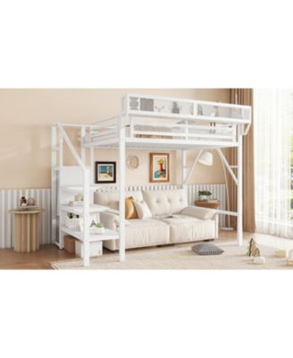 Twin Metal Loft Bed with Stairs, Shelves & Wardrobe