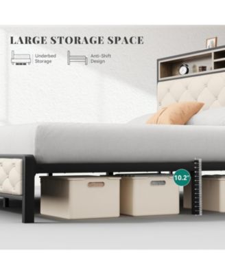 King Upholstered Platform Bed Frame with Charging Station