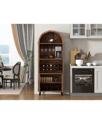 Streamdale 71" Farmhouse Arched Bar Cabinet- Wine Rack & Glass Holder