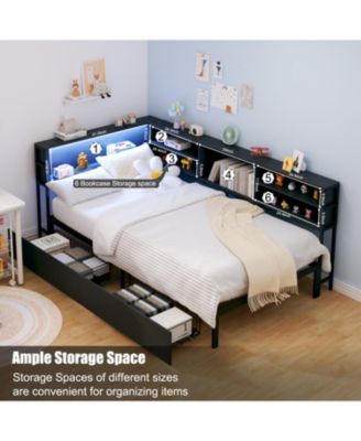 Twin Daybed with Storage, Bookcase, Charging Station & LED