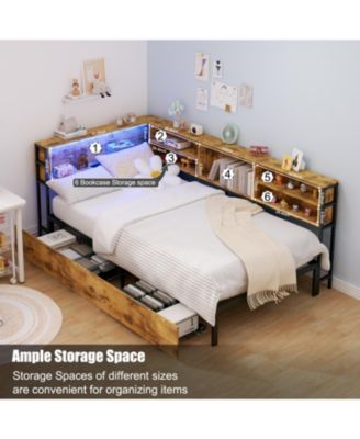 Twin Daybed with Storage, Bookcase, Charging Station & LED