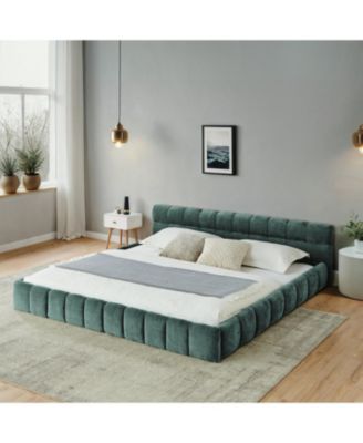 California King Upholstered Platform Bed Frame - Blue Green