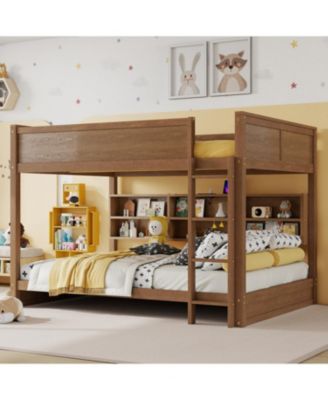 Queen Over Queen Bunk Bed with Storage, Ladder & Charging