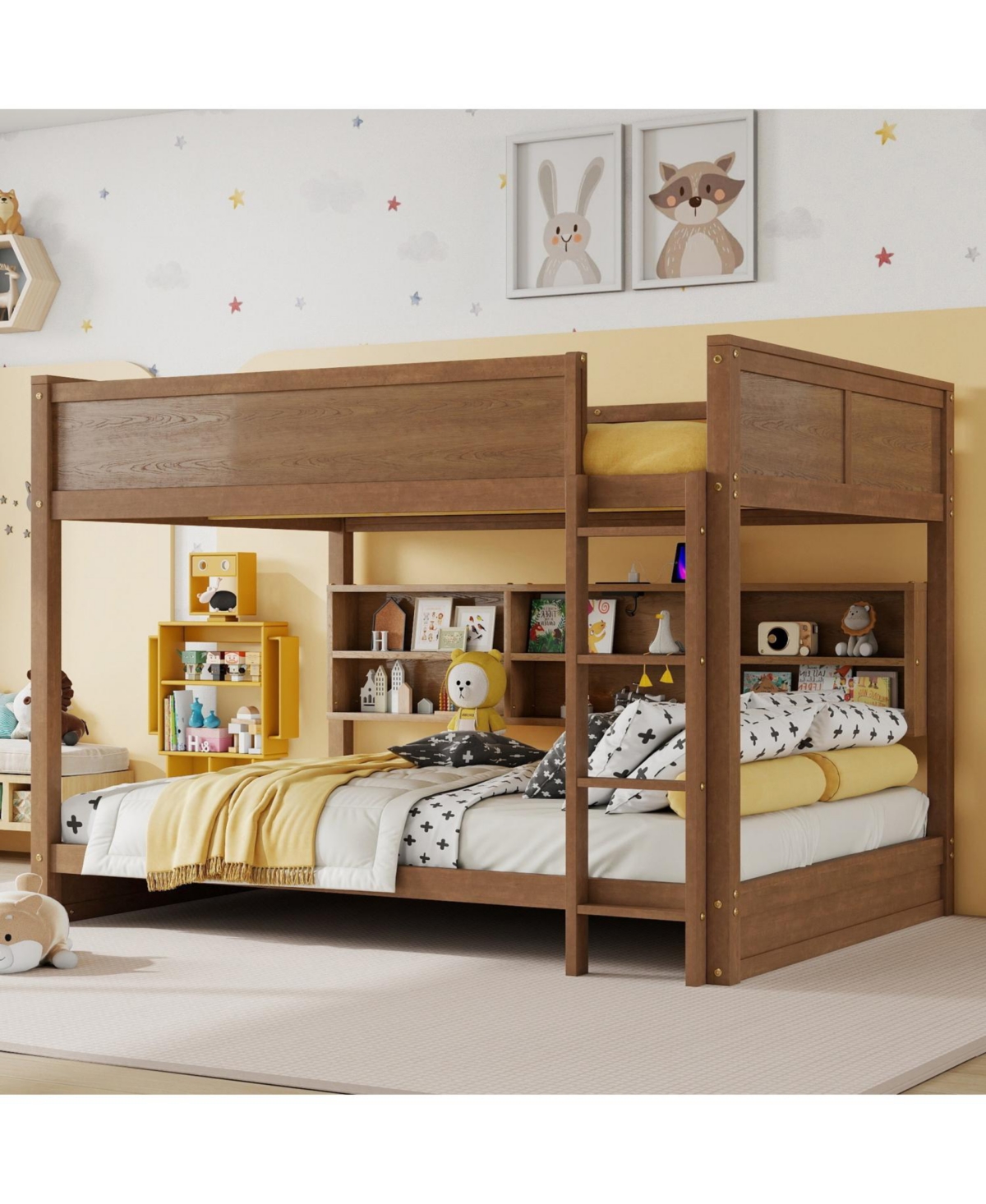 Streamdale Furniture Queen Over Queen Bunk Bed with Storage, Ladder & Charging