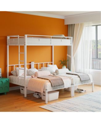 Triple Twin Metal Bunk Bed with Guardrails & Ladder