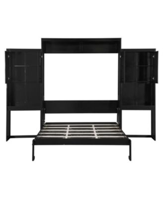  Queen Size Murphy Bed with Desk Vanity and Cabinets Espresso