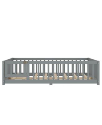  Full Size Floor Bed with Guardrails and Door for Kids Gray