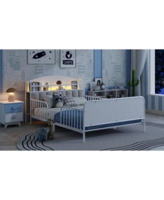 Full Size Metal Platform Bed with Storage Headboard