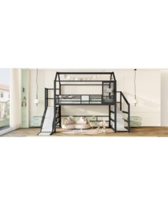 Full House Loft Bed with Slide, Stairs, Storage, Black