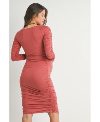Maternity Bodycon Scoop Neck Side Ruched Dress