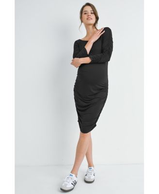 Maternity Bodycon Scoop Neck Side Ruched Dress