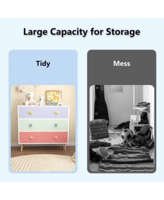 Kids 3 Drawer Dresser, Nightstand - Colorful