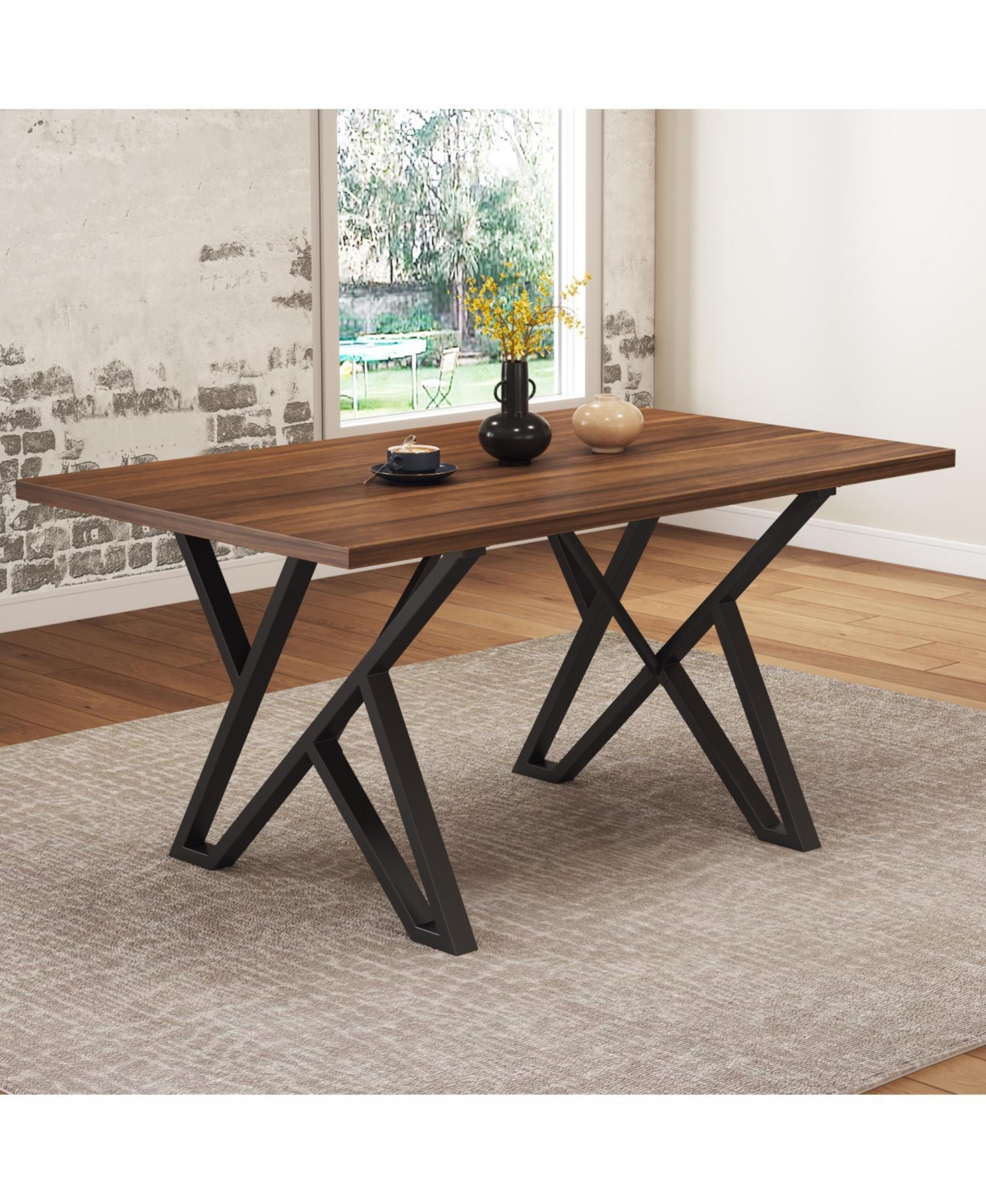 Streamdale Furniture Indoor Dining Table With Metal Legs,Walnut