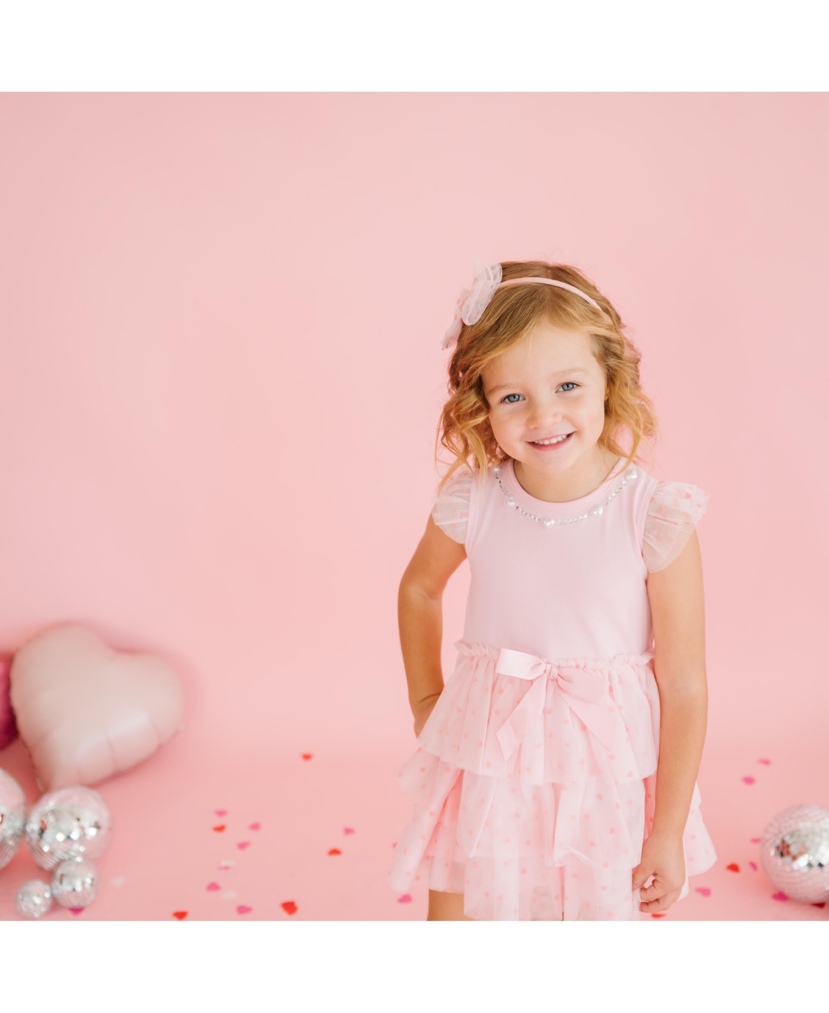 Sweet Wink Baby Girls Flocked Heart Valentine's Day Tiered Short Sleeve Tutu Dress