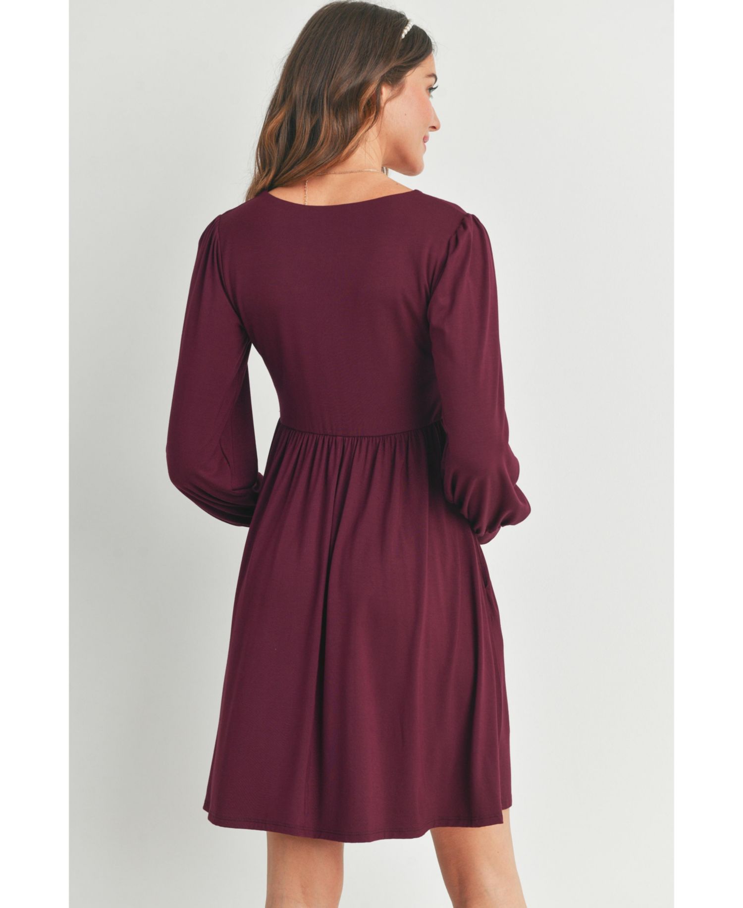 Women's Long Sleeve Empire Waist Scoop Neck Dress