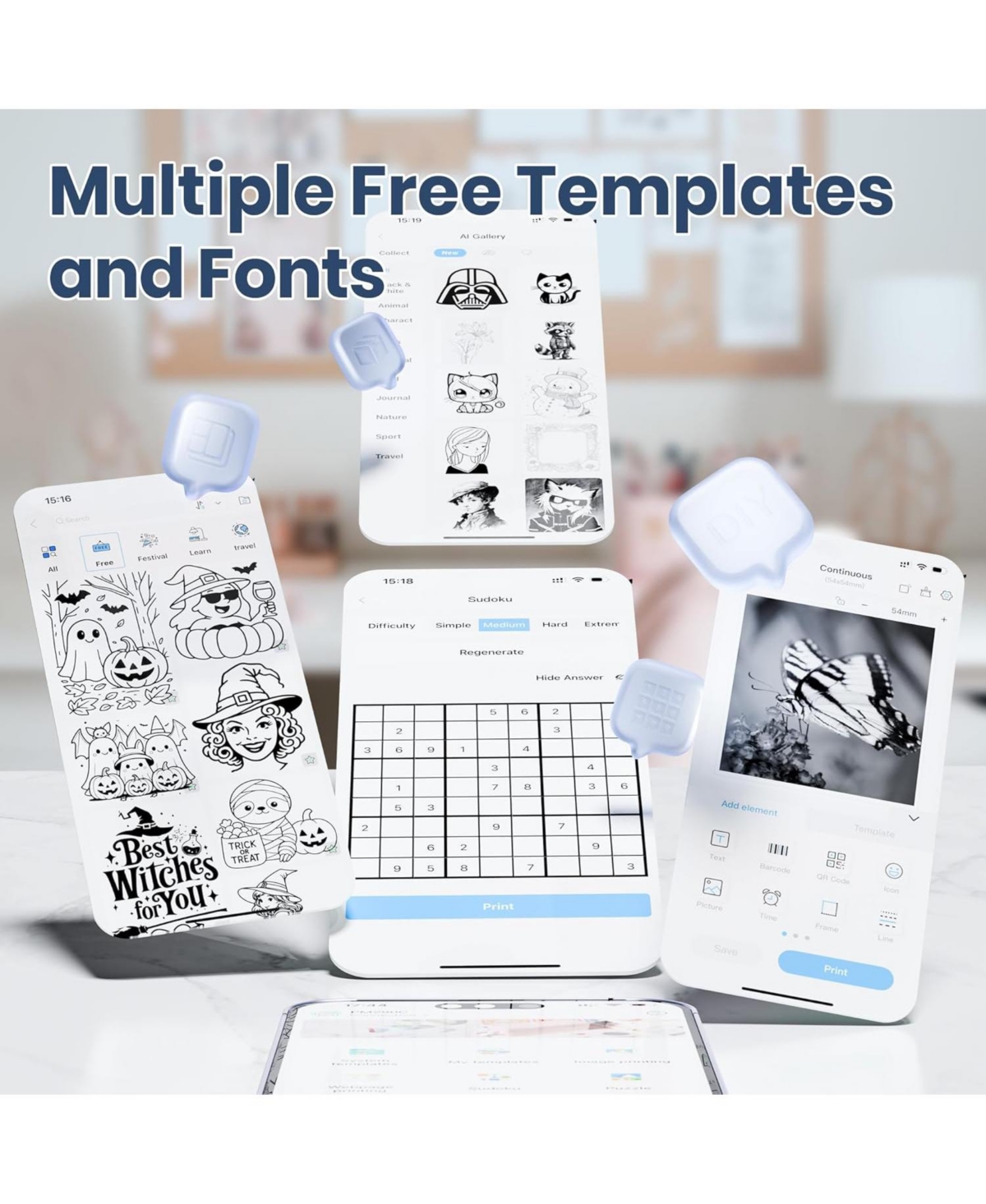 Swifint PM290C Inkless Sticker Maker: Portable Bluetooth Printer with 3 Paper Rolls