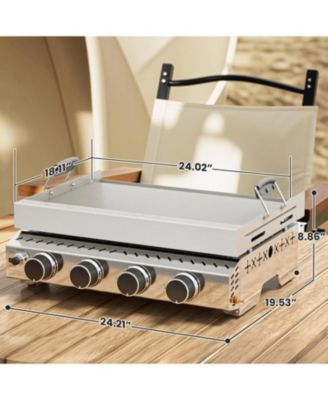 Portable Propane Griddle, 32,000BTU Tabletop Portable Propane Gas Grill with 4 Burners, Stainless Steel Flat Top Grill, Outdoor Cooking