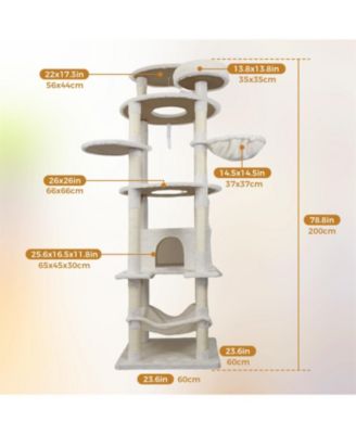 78" Beige Cat Tree Tower with Large Condo, Sisal Scratching Post & Hammock