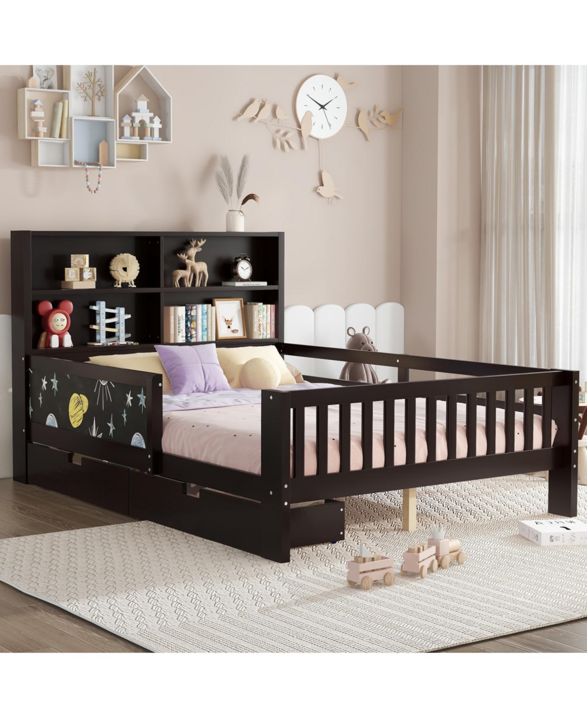 Streamdale Furniture Full Platform Bed with Chalkboard, Storage, Shelves, Espresso